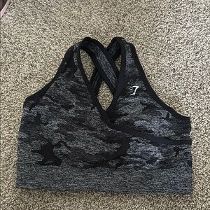 Gymshark Black and Gray Camo Sports Bra Medium Support